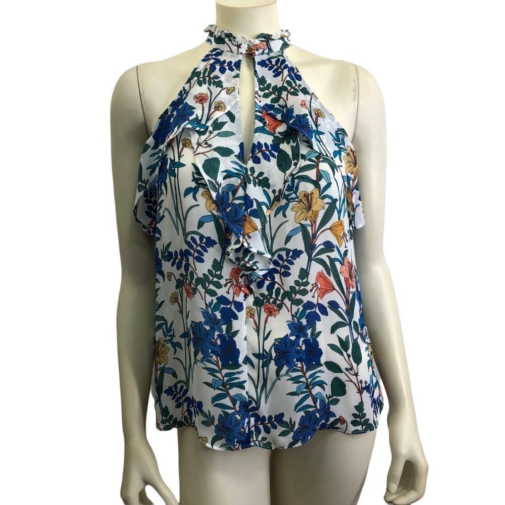 PARKER FLORAL PRINT KEY HOLE RUFFLE TOP SZ S NEW WITH TAG